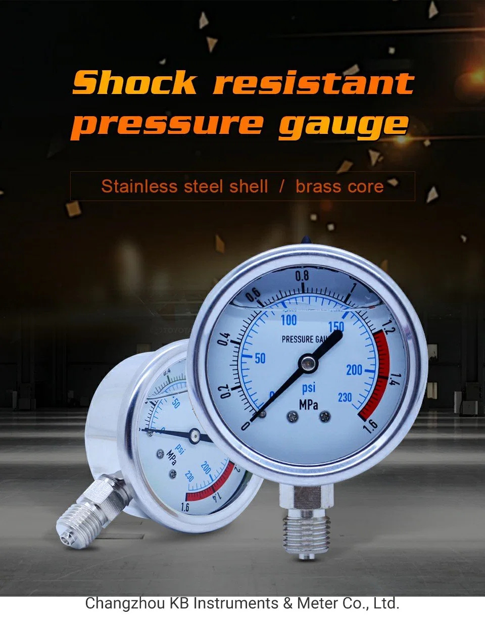 1.6% All Stainless Steel Liquid Filled DIN Pressure Testing Gauges