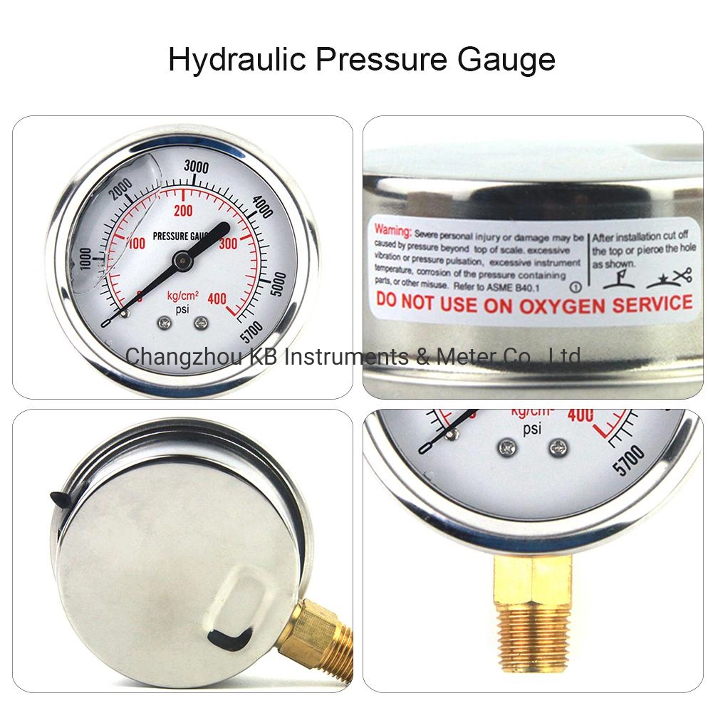 1/4 NPT Male Automotive Oil Pressure Gauge Instrument Us Standard Thread Hydraulic Mater Tool 0-5000 Psi Liquid Filled Tools